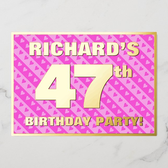 47th Birthday Party — Fun Pink Hearts and Stripes (Front)