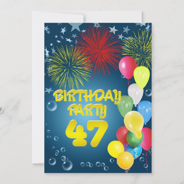 47th Birthday party Invitation with balloons (Front)