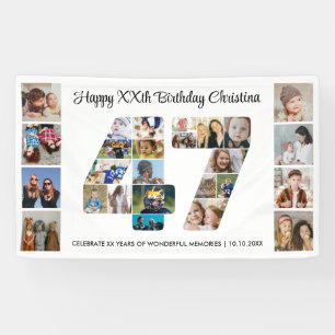 47th Birthday Party Number 47 Photo Collage Banner