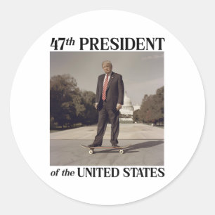 47th President Donald Trump On Skateboard  Classic Round Sticker