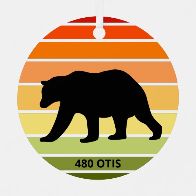480 Otis Bear Silhouette on Gradient Sun  Metal Tree Decoration (Front)