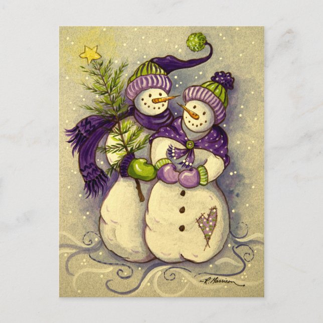 4882 Snowmen Christmas Holiday Postcard (Front)