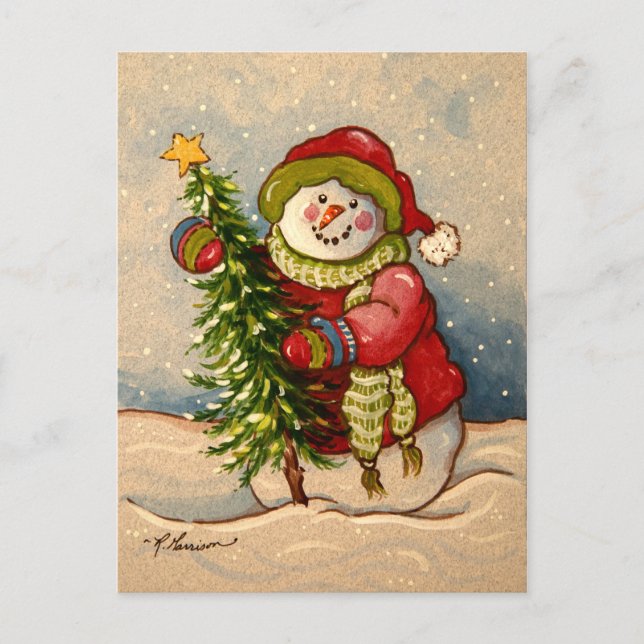 4889 Snowman Christmas Holiday Postcard (Front)