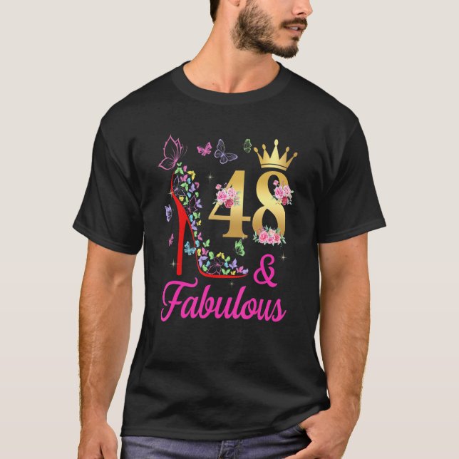 48 & Fabulous 48 Years Old 48th Bday Butterflies H T-Shirt (Front)