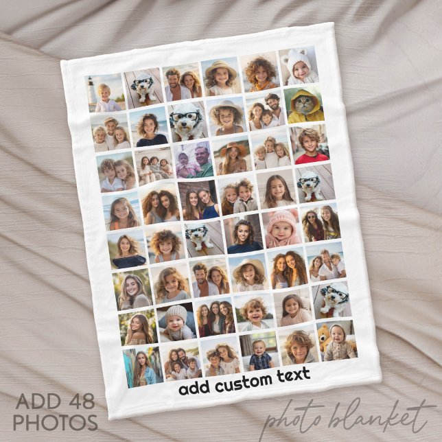 48 Photo Collage - 8 Rows 6 Columns - Simple Text Fleece Blanket (Custom Fleece Blanket with Photo Collage)