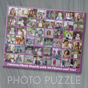 48 Photo Collage Grid - Script Text - purple Jigsaw Puzzle