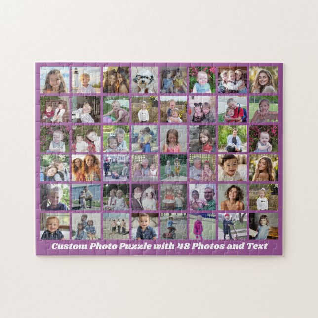 48 Photo Collage Grid - Script Text - purple Jigsaw Puzzle (Horizontal)