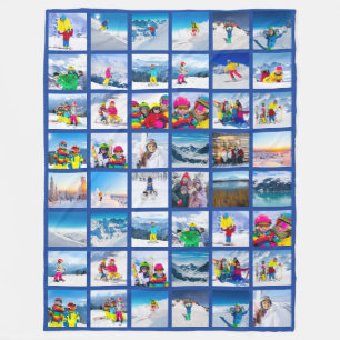 48 Photo Grid Collage Dark Blue Fleece Blanket
