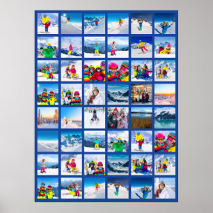 48 Photo Grid Collage Dark Blue Poster
