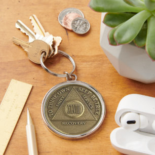 48 Year Recovery AA Medallion Sobriety Milestone Key Ring