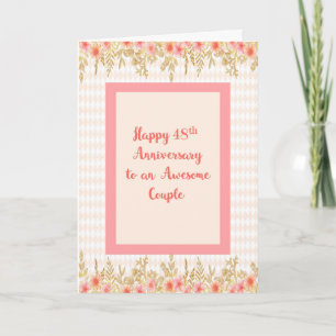48th Anniversary Card in Peach with Floral Borders