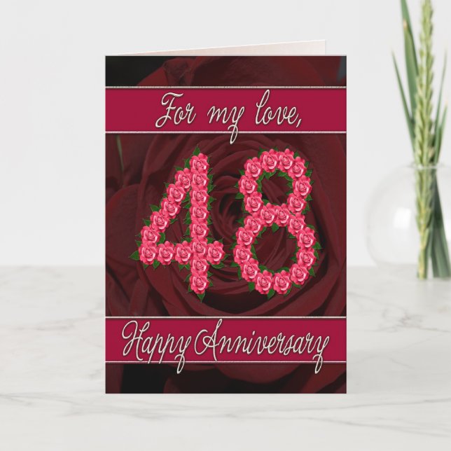 48th anniversary card with roses and leaves (Front)