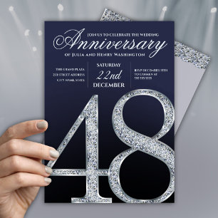 48th Anniversary Diamond Silver Navy Blue Invitation