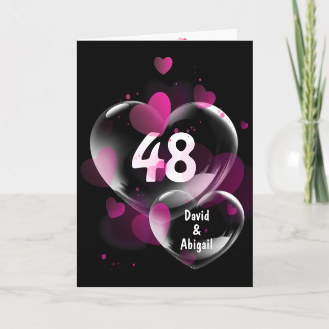 48th Anniversary Heart Bubbles on Black  Card (Front)