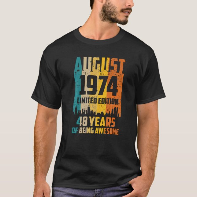 48th Birthday 48 Years Awesome Since August 1974 V T-Shirt (Front)