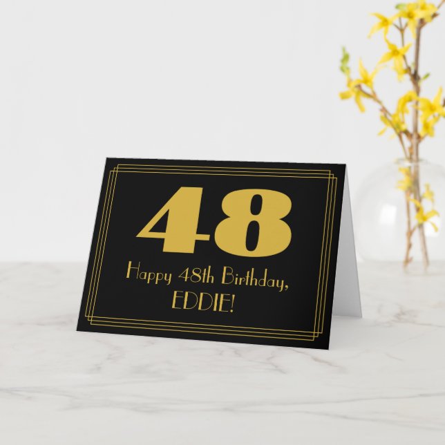 48th Birthday: Art Deco Inspired Look "48" & Name Card (Yellow Flower)