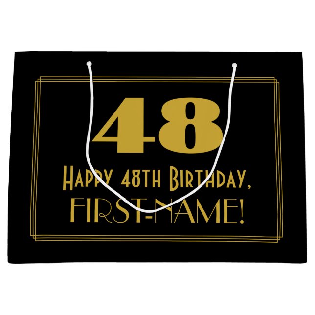48th Birthday — Art Deco Inspired Look "48" & Name Large Gift Bag (Front)