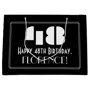 48th Birthday ~ Art Deco Inspired Look "48" + Name Large Gift Bag
