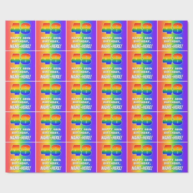 48th Birthday: Colourful, Fun Rainbow Pattern # 48 Wrapping Paper (Seam)