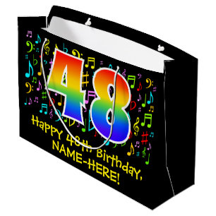 48th Birthday - Colourful Music Symbols, Rainbow 4 Large Gift Bag
