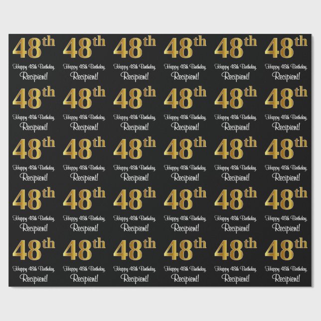 48th Birthday: Elegant Luxurious Faux Gold Look # Wrapping Paper (Flat)