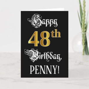 48th Birthday — Fancy Script; Faux Gold Look; Name Card