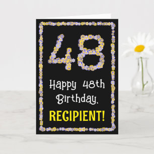 48th Birthday: Floral Flowers Number, Custom Name Card