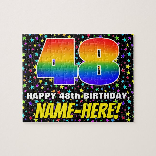 48th Birthday — Fun, Colourful Star Field Pattern Jigsaw Puzzle (Horizontal)