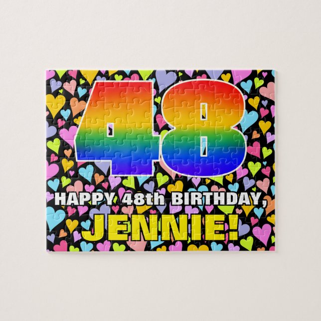 48th Birthday — Fun, Loving Heart Shapes + “48” Jigsaw Puzzle (Horizontal)