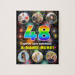 48th Birthday: Fun Rainbow #, Custom Name + Photos Jigsaw Puzzle