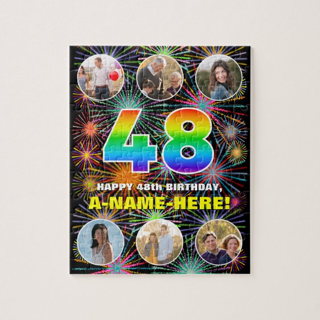 48th Birthday: Fun Rainbow #, Custom Name + Photos Jigsaw Puzzle (Vertical)