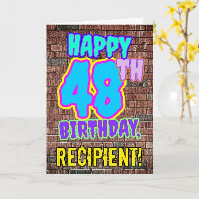48th Birthday - Fun, Urban Graffiti Inspired Look Card (Yellow Flower)