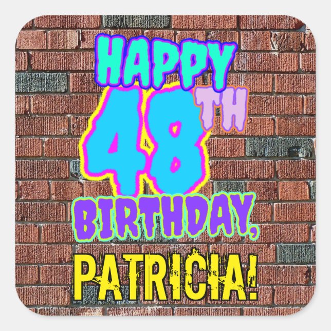 48th Birthday – Fun, Urban Graffiti Inspired Look Square Sticker (Front)