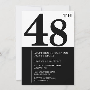 48th birthday invitations Black and White Elegant