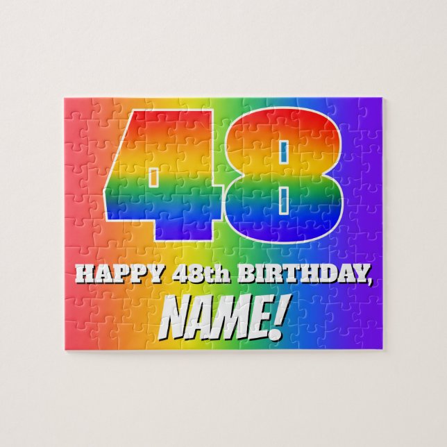48th Birthday — Multicolored Rainbow Pattern “48” Jigsaw Puzzle (Horizontal)