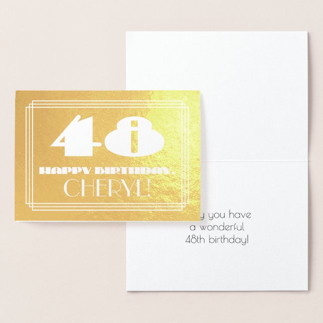 48th Birthday: Name + Art Deco Inspired Look "48" Foil Card (Display)