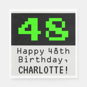 48th Birthday - Nerdy / Geeky Style "48" & Name Napkin