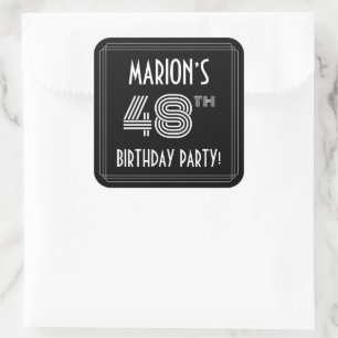 48th Birthday Party: Art Deco Style & Custom Name Square Sticker
