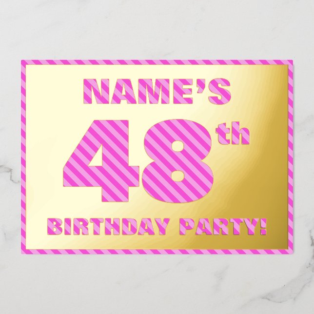 48th Birthday Party — Bold, Fun, Pink Stripes # 48 (Front)