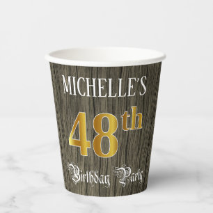 48th Birthday Party — Faux Gold & Faux Wood Looks Paper Cups