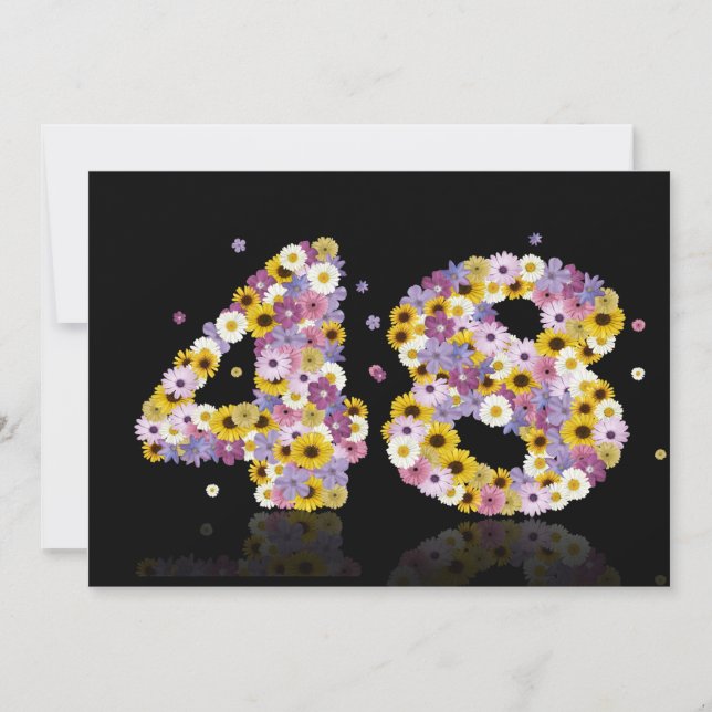 48th Birthday party, with flowered letters Invitation (Front)