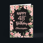 48th Birthday Pink Peach Watercolor Floral Black Card<br><div class="desc">48th Birthday Pink Peach Watercolor Floral Black Birthday Card. For further customisation,  please click the "Customise it" button and use our design tool to modify this template.</div>