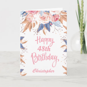 48th Birthday Watercolor Botanical Pink Floral Card