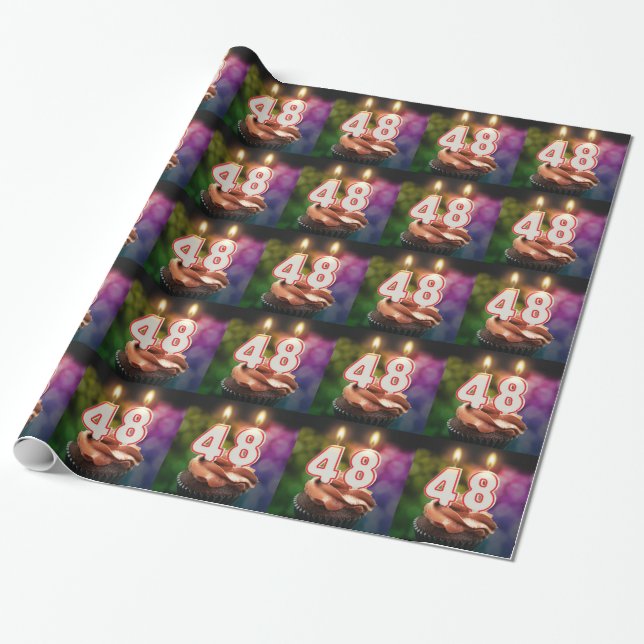 48th Birthday with cake and candles Wrapping Paper (Unrolled)