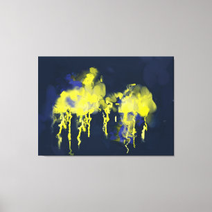 48x35" dramatic yellow on blue abstract painting canvas print