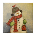 4905 Snowman & Birdhouse Christmas Tile<br><div class="desc">From an original acrylic painting by Ruth Garrison.</div>