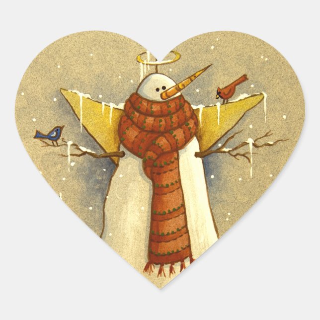 4907 Snow Angel & Birds Christmas Heart Sticker (Front)
