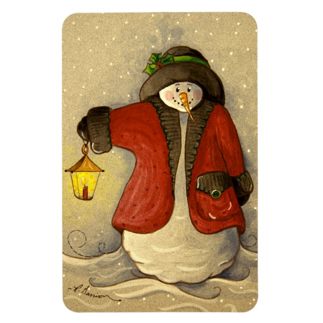 4910 Snowman & Lantern Christmas Magnet (Vertical)