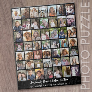 49 Photo Collage Grid with Text - black Jigsaw Puzzle