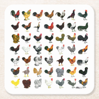 49 Roosters Square Paper Coaster